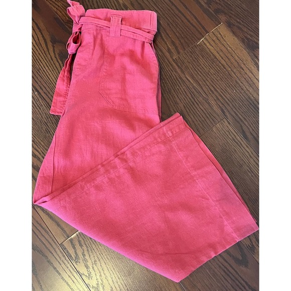 Sound Style Heathered Red Paper bag Wide Leg Capri Pants Tie Waist SZ S NEW - Picture 6 of 8